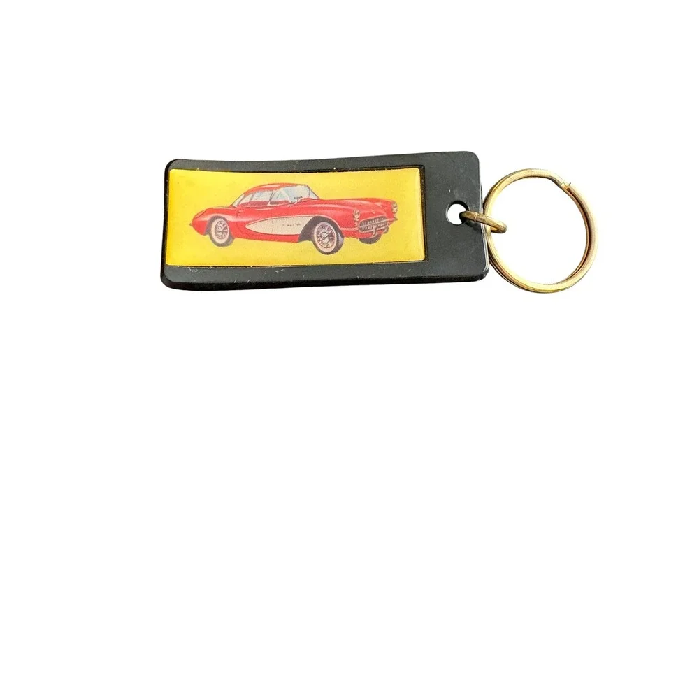 Vintage Chevrolet Corvette C1 Red Car Plastic Keychain Key Ring Retro Auto